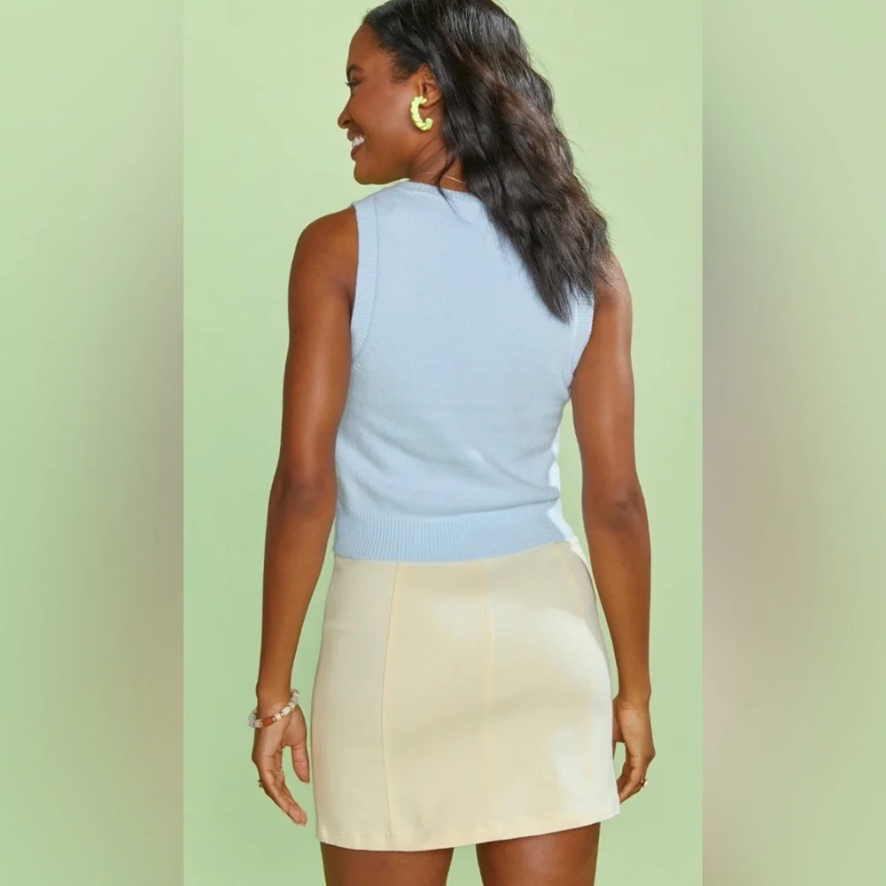 NEW Blue Rain Zip Front Light Yellow Mini Skirt - Picture 6 of 9